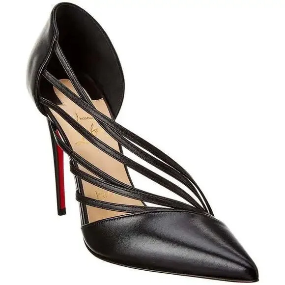Christian Louboutin Antinorina 100 Black Leather Strappy Pointed Heel Pump 40.5 - Picture 3 of 8